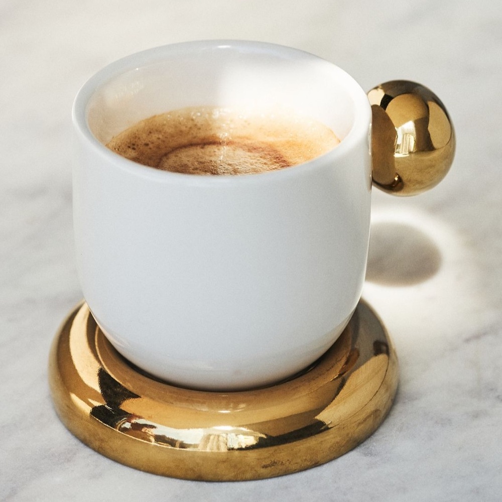 Anthropologie Arlo Stoneware Mug x 1 White mug / Gold Handle & Saucer NWT